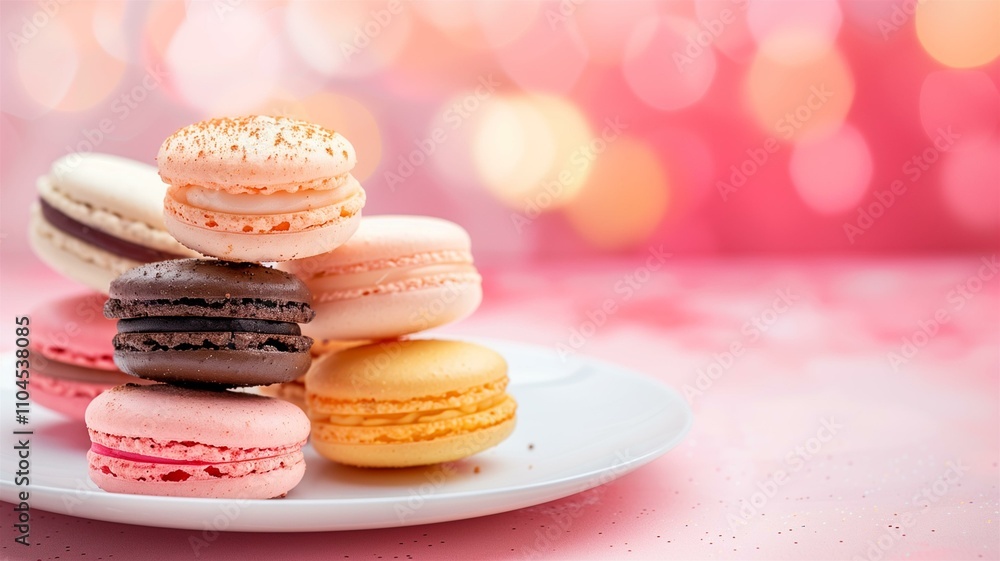 Colorful and elegant macarons on a white plate, perfect for dessert displays
Colorful and elegant macarons on a white plate, perfect for dessert displays