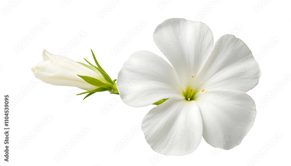 Obraz premium White Plumbago Flower with Bud and Leaves Isolated on Transparent Background