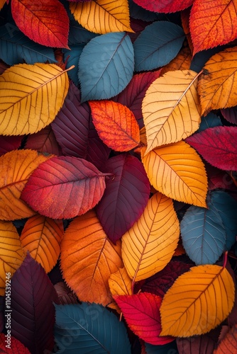 A pile of colorful vibrant and natural autumn leaves, vertical background for seasonal concepts. 