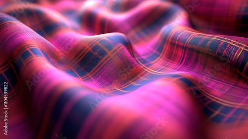 Pink Plaid Abstract Textured Fabric Waves