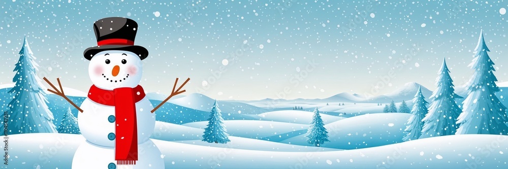 A delightful snowman greets in a wintry landscape of mountains. A delightful snowman greets in a wintry landscape of mountains.
