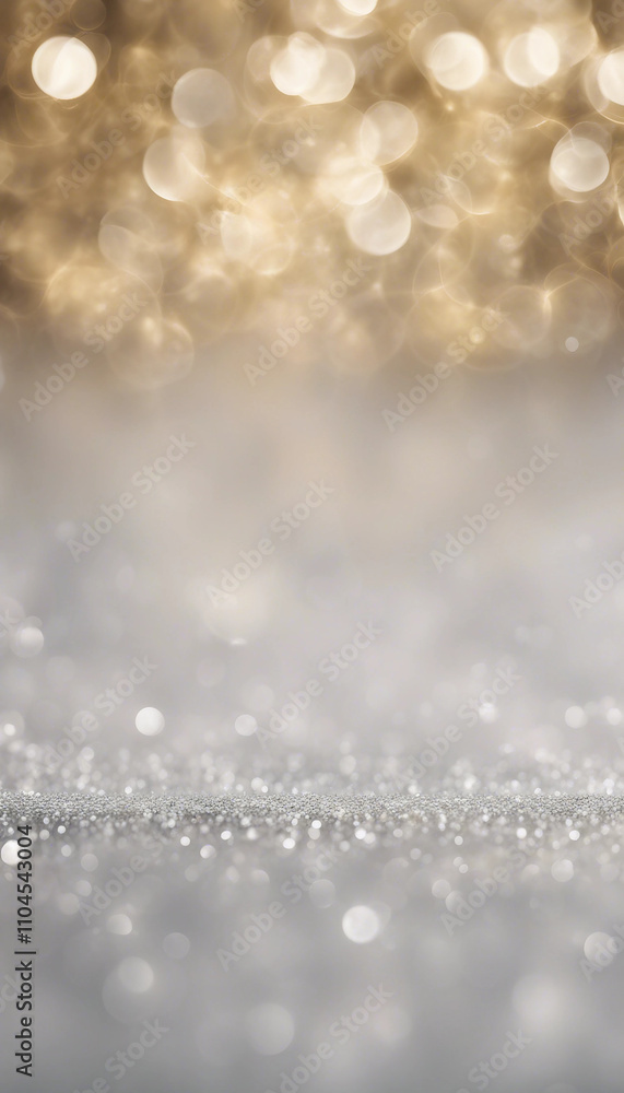Silver white and gold vertical abstract background with copy space bokeh lights and glitter on weddi Silver white and gold vertical abstract background with copy space bokeh lights and glitter on weddi
