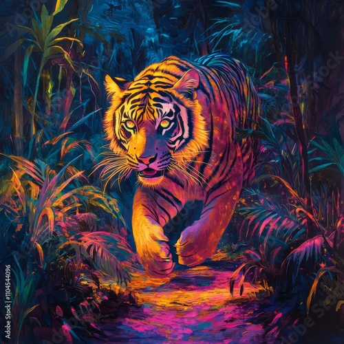 Wallpaper Mural Vibrant Tiger in a Neon Jungle Torontodigital.ca