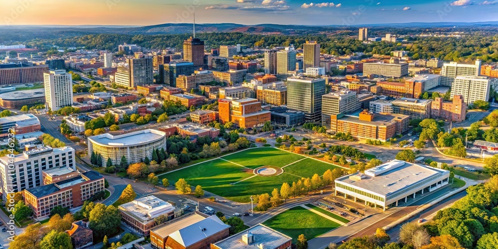 Naklejka premium Aerial view of Virginia Commonwealth University and the Fan District of Richmond, Virginia, campus, college, urban