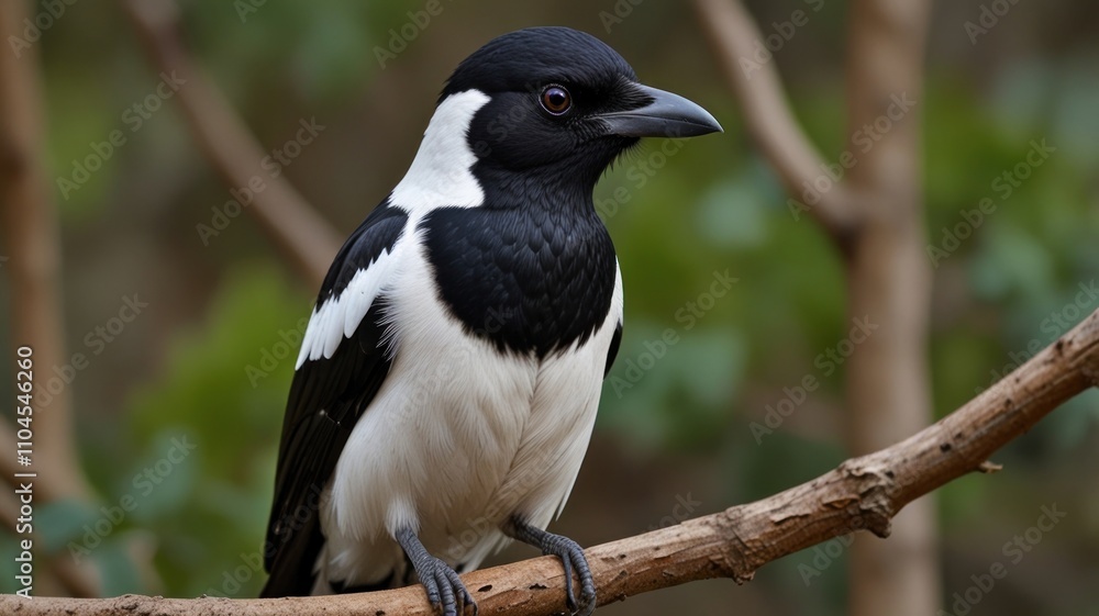 Black and white bird perched on a branch. (2) Black and white bird perched on a branch. (2)