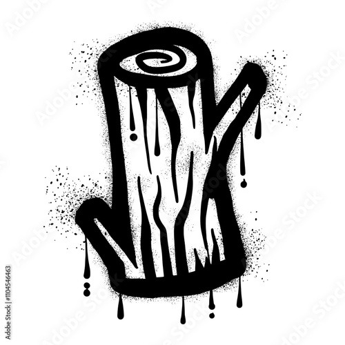 Hand drawn tree trunk with black spray paint graffiti