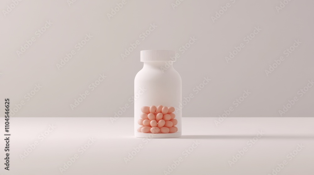 White Bottle Filled With Peach Colored Pills White Bottle Filled With Peach Colored Pills