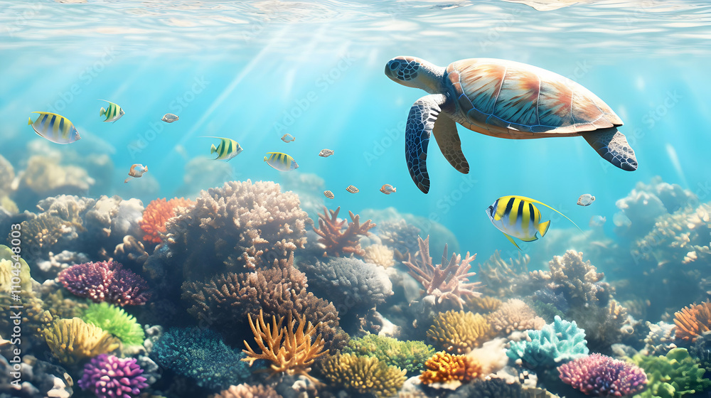 Fototapeta premium Underwater Paradise: Vibrant Coral Reef Illustration