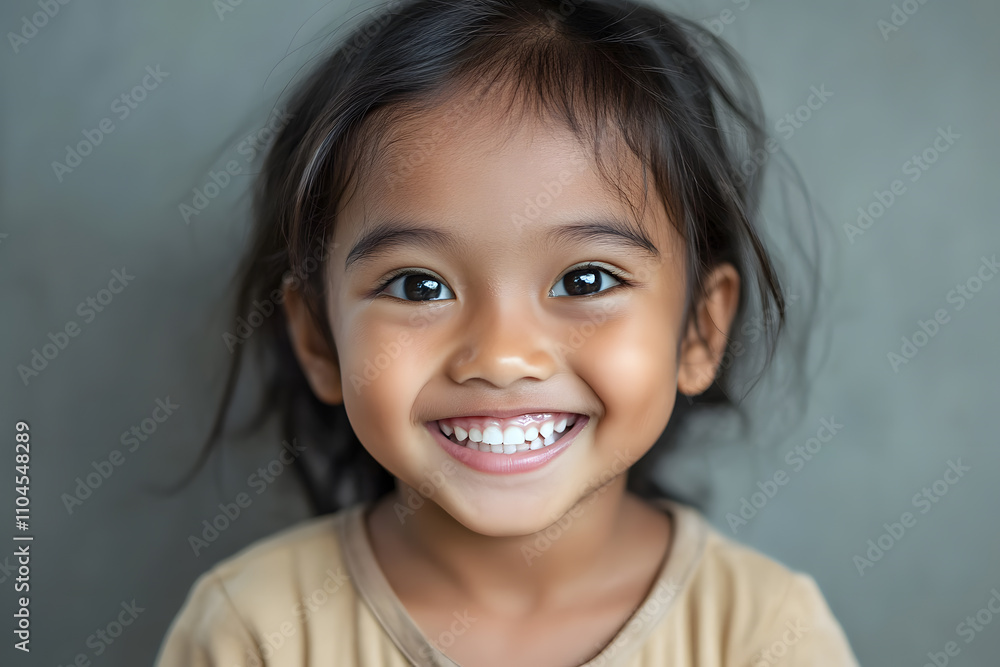Joyful smiling portrait of Indonesian child girl with bright expression on clean and simple background Joyful smiling portrait of Indonesian child girl with bright expression on clean and simple background