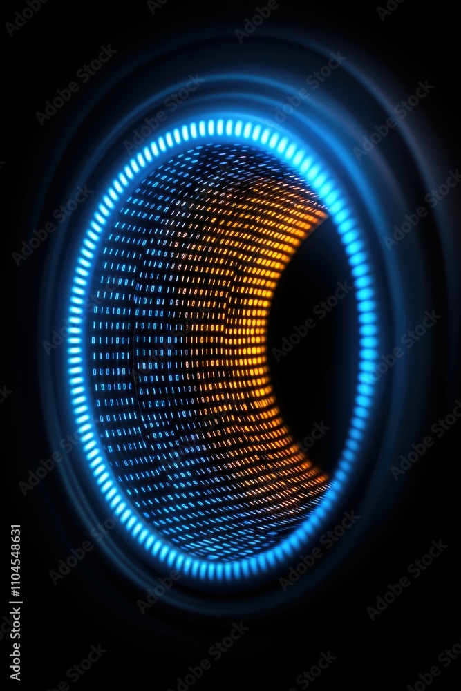 Abstract glowing circle with digital code inside, futuristic technology concept. Abstract glowing circle with digital code inside, futuristic technology concept.
