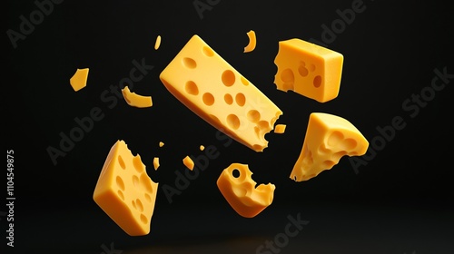 design Magazine Cover for falling Cheddar cheese on solid background color black