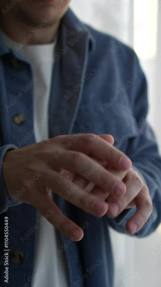 A man with Parkinson's disease.
Tremors in the hands of a young man in a blue shirt.
Severe nervous illness in a man.
Trembling hands A man with Parkinson's disease.
Tremors in the hands of a young man in a blue shirt.
Severe nervous illness in a man.
Trembling hands