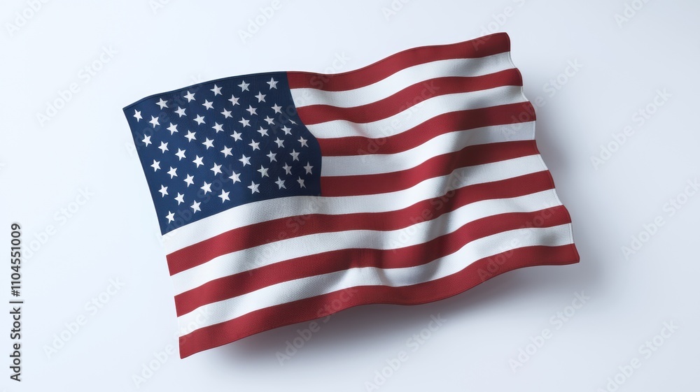 American flag waving on white background: symbol of freedom and democracy American flag waving on white background: symbol of freedom and democracy