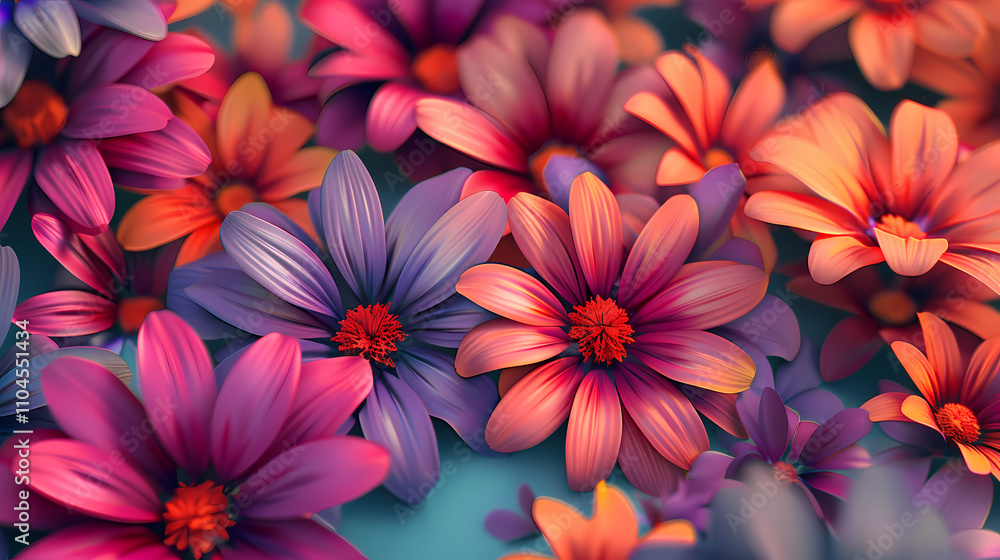 Vibrant Floral Symphony: A mesmerizing close-up of vividly hued flowers, their petals radiating a captivating blend of pink, purple, and orange. The image evokes feelings of joy, beauty. Vibrant Floral Symphony: A mesmerizing close-up of vividly hued flowers, their petals radiating a captivating blend of pink, purple, and orange. The image evokes feelings of joy, beauty.