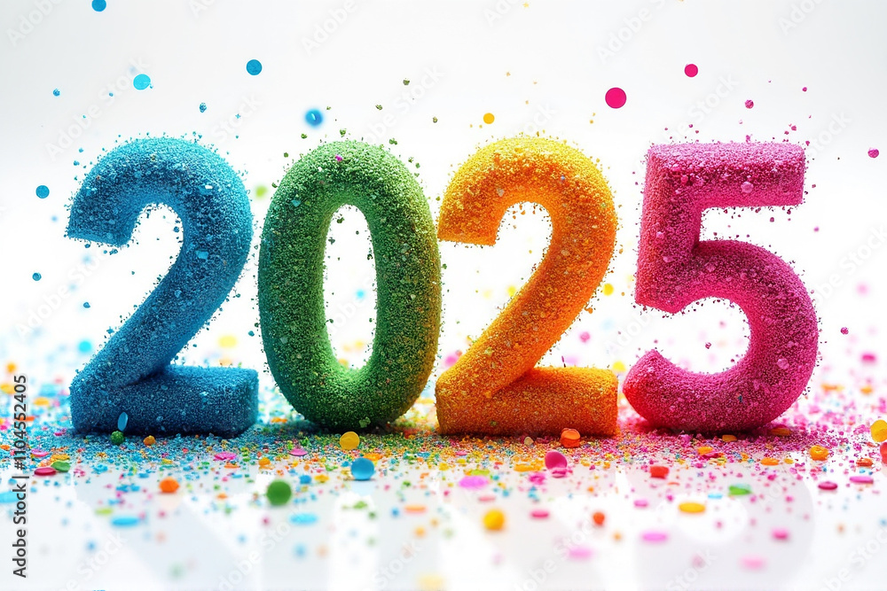 Vibrant 2025 numbers with colorful confetti and festive theme Vibrant 2025 numbers with colorful confetti and festive theme