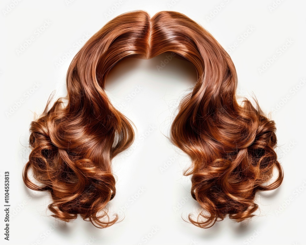 Luxurious chestnut wavy hair arranged elegantly on a white background. Luxurious chestnut wavy hair arranged elegantly on a white background.