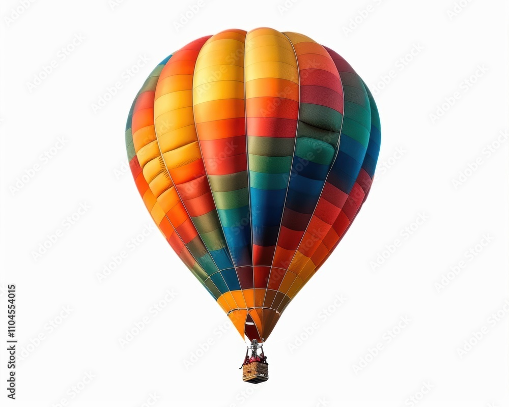 A vibrant, multicolored hot air balloon soaring against a clear sky. A vibrant, multicolored hot air balloon soaring against a clear sky.