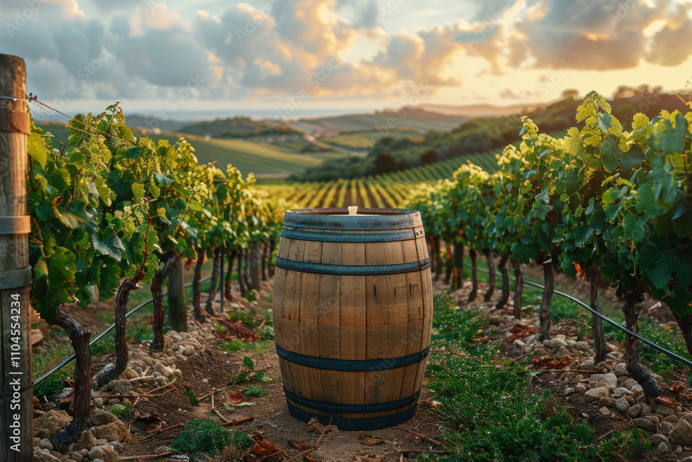 barrel on vineyard,.    