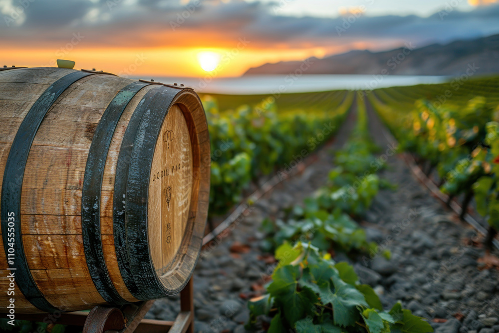 Obraz premium barrel on vineyard,. 