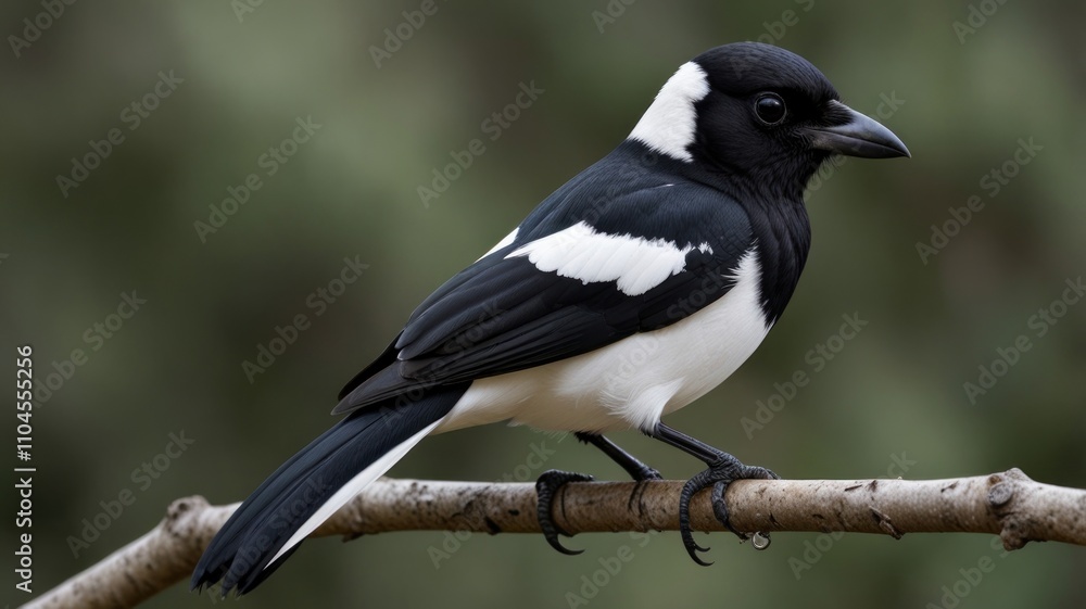 Black and white bird perched on a branch. Black and white bird perched on a branch.