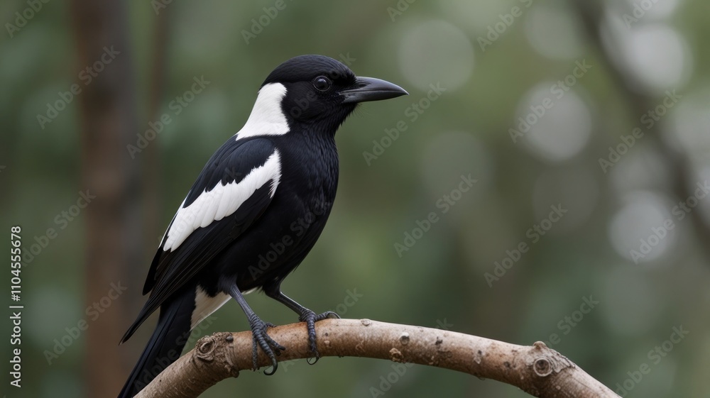 Black and white bird perched on a branch. Black and white bird perched on a branch.
