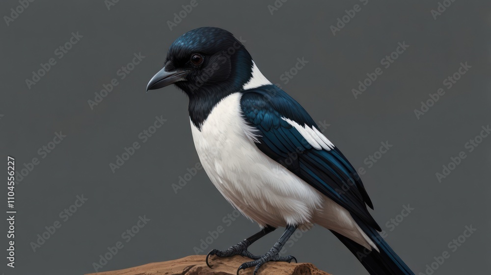 Black-and-white bird perched on wood. (1) Black-and-white bird perched on wood. (1)