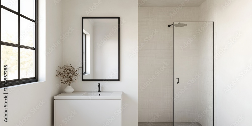 Obraz premium Minimalist bathroom design inspiration modern home interior photograph bright environment aesthetic concept
