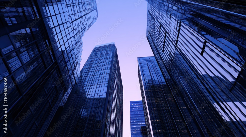 custom made wallpaper toronto digitalA view of tall glass buildings against a twilight sky, showcasing modern architecture.