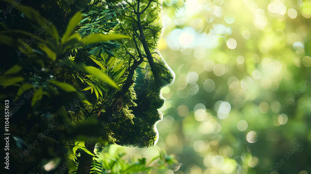 Nature's Embrace: A Serene Profile of a Woman Emerging from Lush Greenery Nature's Embrace: A Serene Profile of a Woman Emerging from Lush Greenery
