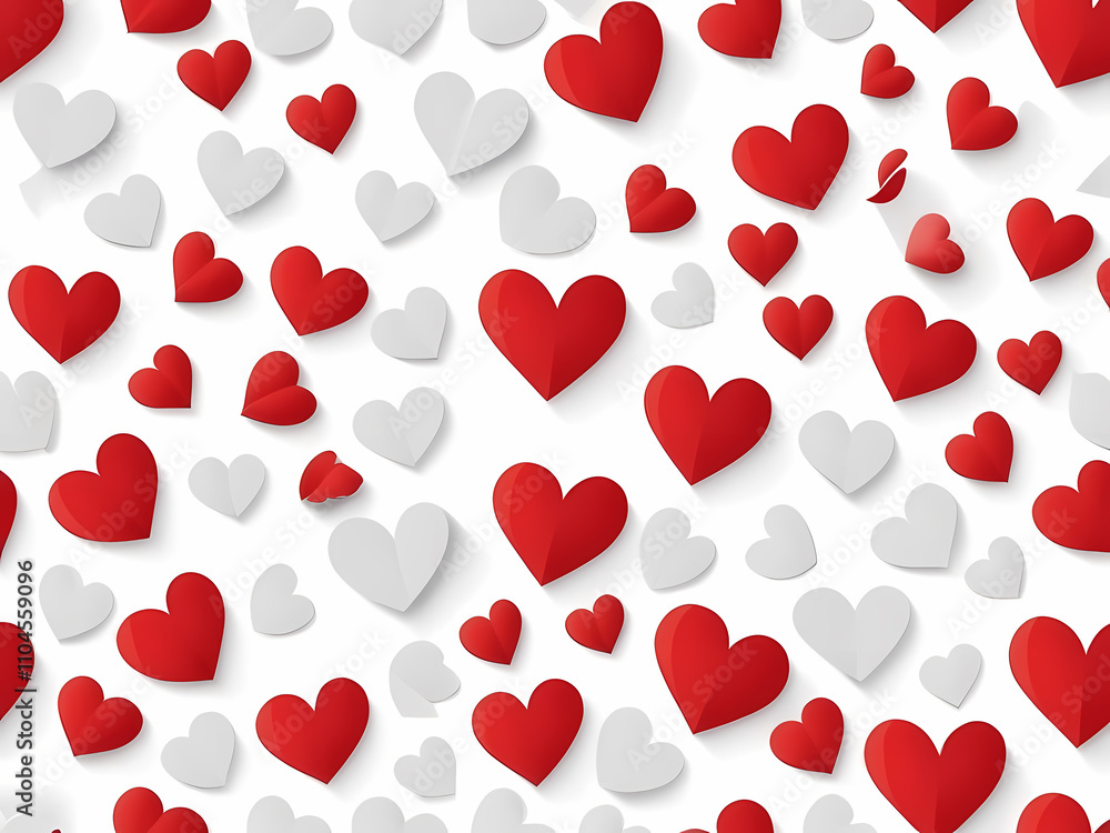 a seamless pattern of small red hearts on white background, papercraft style. a seamless pattern of small red hearts on white background, papercraft style.