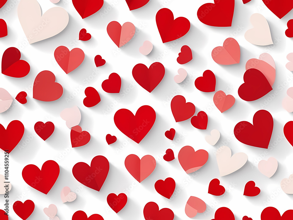 a seamless pattern of small red hearts on white background, papercraft style. a seamless pattern of small red hearts on white background, papercraft style.