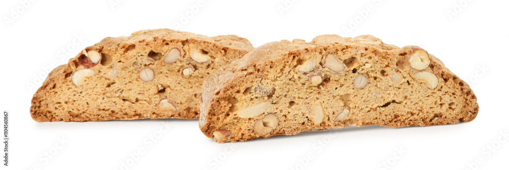 Traditional Italian almond biscuits (Cantucci) isolated on white