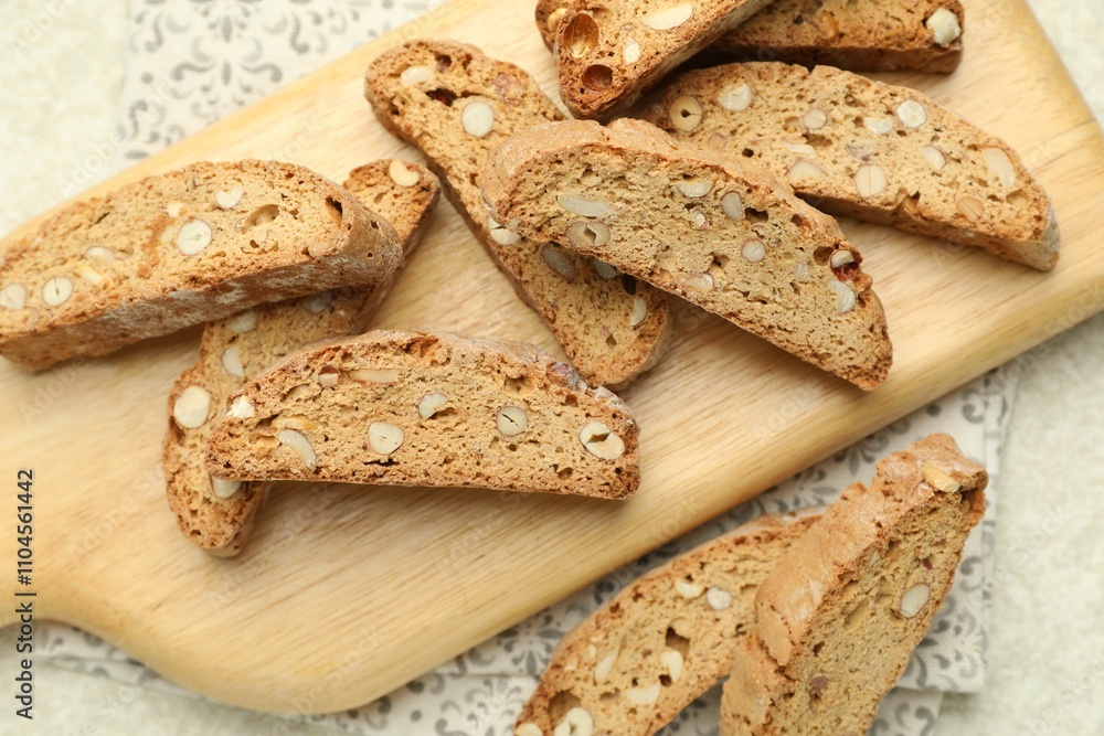 Traditional Italian almond biscuits (Cantucci) on table, closeup Traditional Italian almond biscuits (Cantucci) on table, closeup