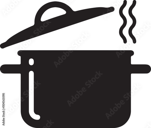 Illustration of a cooking pot icon with an open lid and steam rising from it