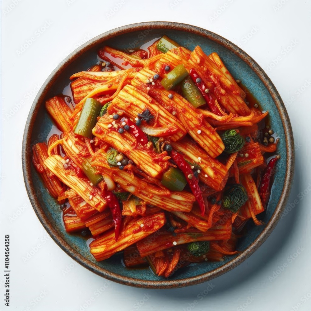 Spicy Radish Kimchi, A Classic Korean Dish, Isolated on White. Spicy Radish Kimchi, A Classic Korean Dish, Isolated on White.
