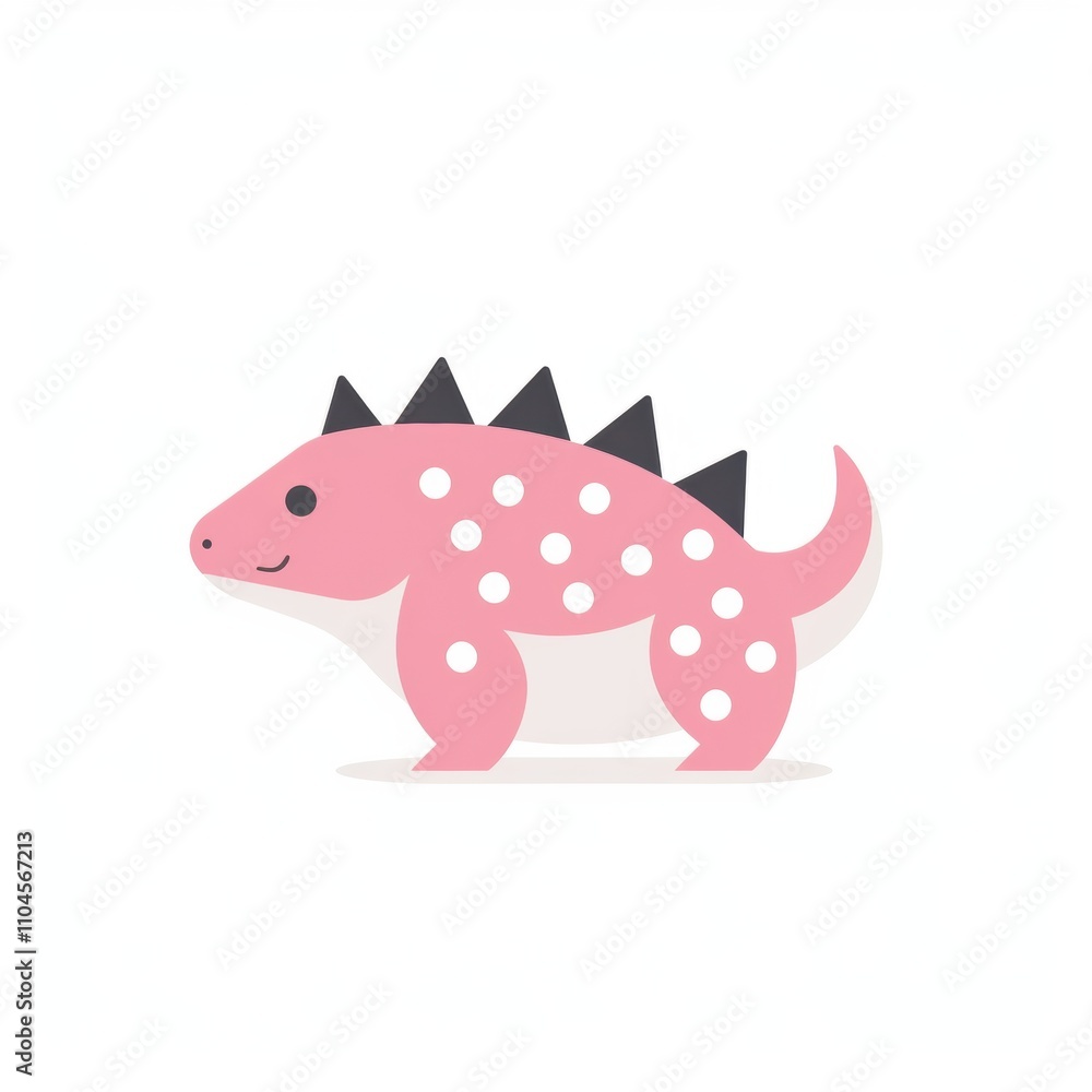 Cute Pink Dinosaur Character Illustration with Spikes and Polka Dots, Ideal for Children's Products, Educational Materials, and Fun Designs Cute Pink Dinosaur Character Illustration with Spikes and Polka Dots, Ideal for Children's Products, Educational Materials, and Fun Designs