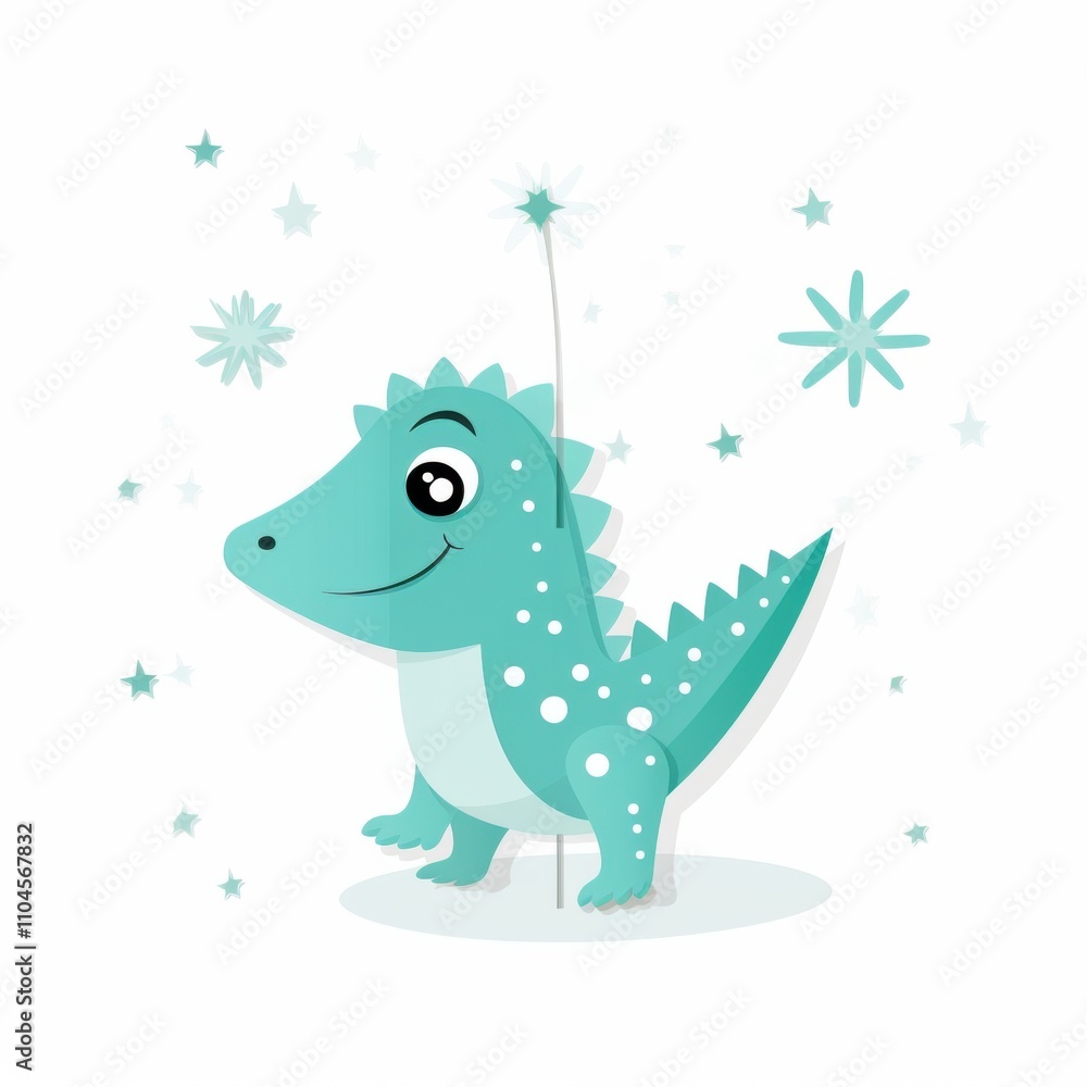 Cute Cartoon Dinosaur Character with Sparkling Stars and Whimsical Design Perfect for Children's Products, Educational Materials, and Fun Illustrations in Bright Colors Cute Cartoon Dinosaur Character with Sparkling Stars and Whimsical Design Perfect for Children's Products, Educational Materials, and Fun Illustrations in Bright Colors