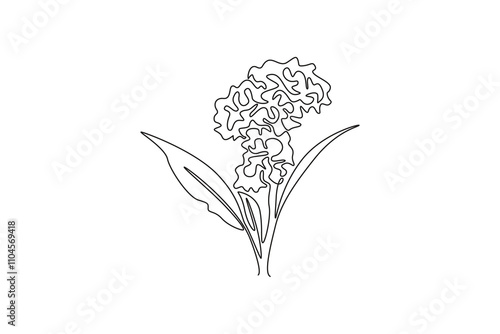 Single one line drawing beauty fresh wool flower for home decor wall poster. Printable decorative cockscomb flower for greeting card ornament. Continuous line draw design graphic vector illustration