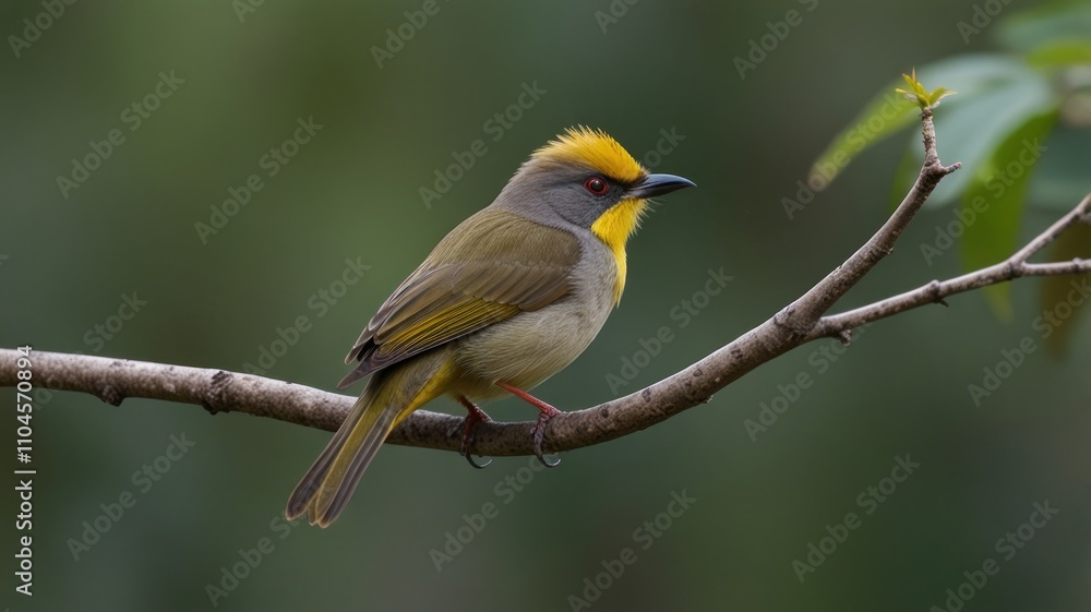A small yellow-crowned bird perched on a tree branch. A small yellow-crowned bird perched on a tree branch.