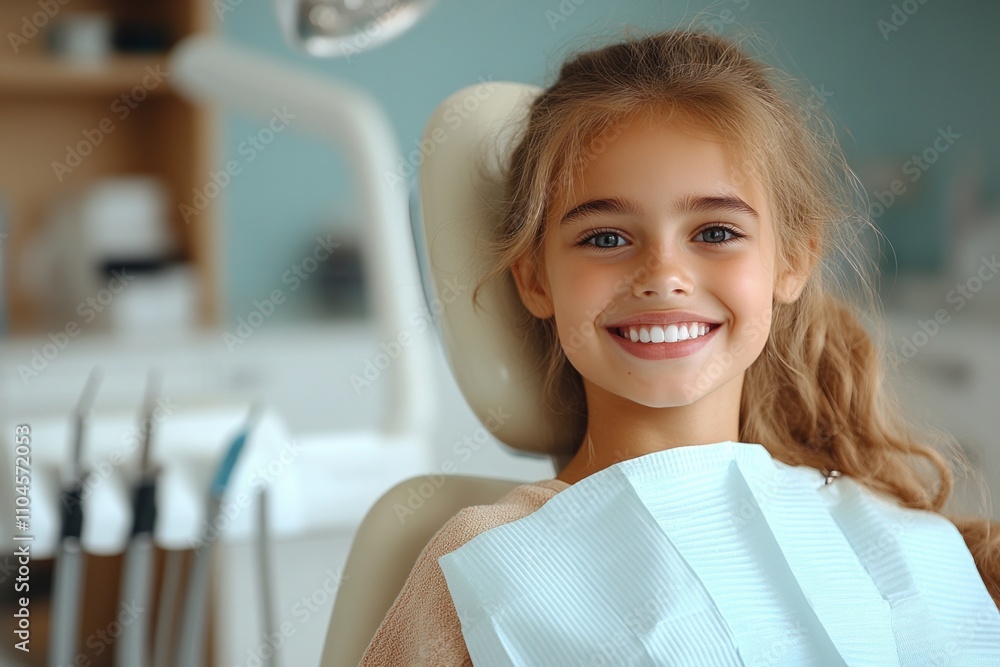 Girl smiling during a dental scaling procedure while sitting in a dentist chair in a bright and modern clinic setting with a focus on oral health Girl smiling during a dental scaling procedure while sitting in a dentist chair in a bright and modern clinic setting with a focus on oral health