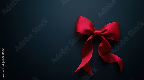 Elegant Red Satin Bow on Dark Background Perfect for Holiday Gifts, Celebrations, or Craft Projects, Adding a Touch of Luxury and Style to Any Presentation or Decoration