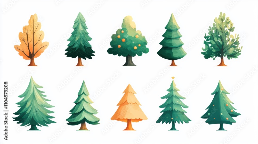 A Collection of Colorful and Stylized Trees Illustrating Various Seasonal Changes and Unique Designs for Nature Inspired Projects and Graphics A Collection of Colorful and Stylized Trees Illustrating Various Seasonal Changes and Unique Designs for Nature Inspired Projects and Graphics