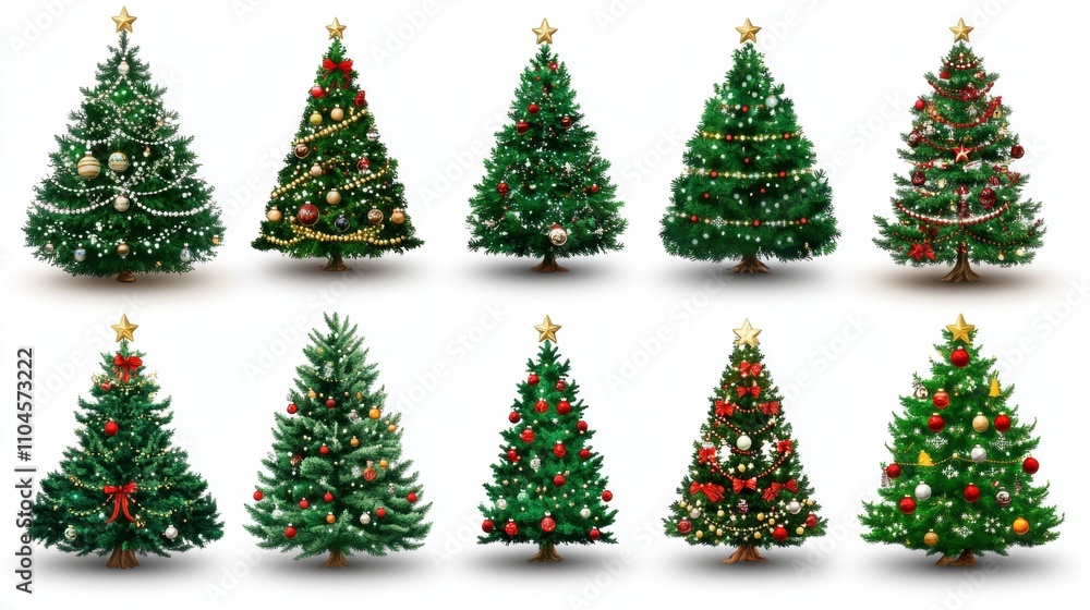 A Collection of Ten Unique Christmas Trees Decorated Differently with Colorful Ornaments, Lights, and Tinsel Perfect for Holiday Celebrations and Seasonal Decor Ideas A Collection of Ten Unique Christmas Trees Decorated Differently with Colorful Ornaments, Lights, and Tinsel Perfect for Holiday Celebrations and Seasonal Decor Ideas