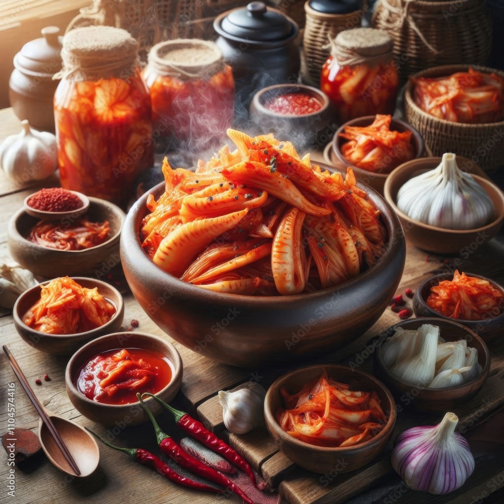 Bowls of Fermented Kimchi at a Traditional Korean Market Bowls of Fermented Kimchi at a Traditional Korean Market