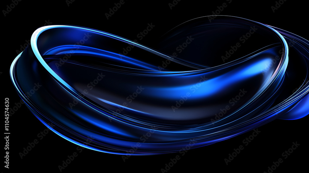 Obraz premium Metallic blue swirls gracefully blend into a soft appearance against a black background