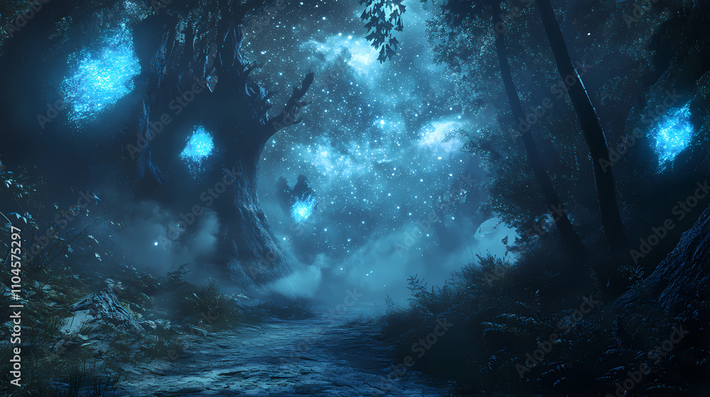 Obraz premium Cosmic realm, mystical galaxies, glowing fog, 3d illustration. Mystical. Illustration