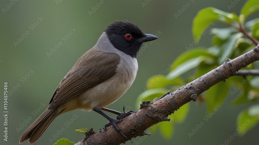 Fototapeta premium Black-crested Bulbul perched on a branch.