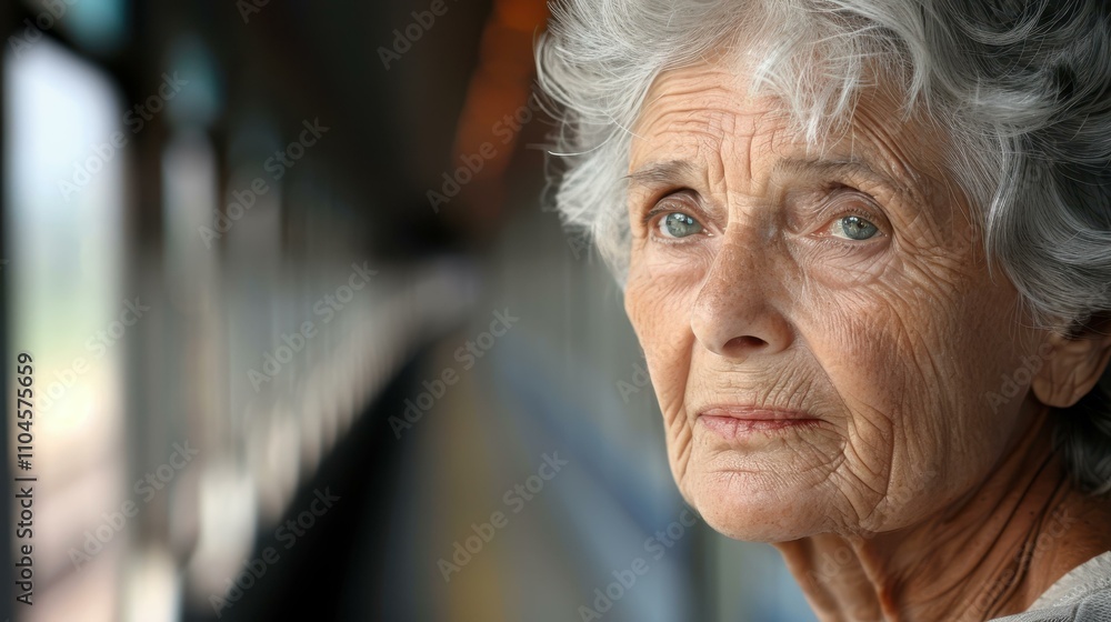 A joyful senior woman smiles as she awaits her train at the bustling railway station, ready for her next adventure. A joyful senior woman smiles as she awaits her train at the bustling railway station, ready for her next adventure.