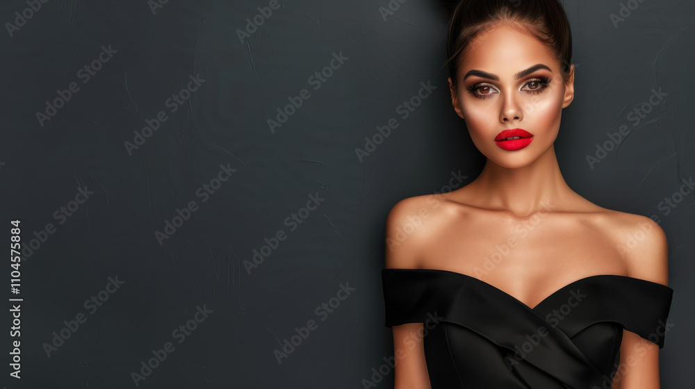 A stunning young woman captivates with her elegance in a chic black dress, exuding confidence and allure. A stunning young woman captivates with her elegance in a chic black dress, exuding confidence and allure.