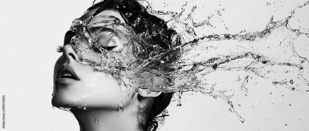 21:9 Aspect Ratio Abstract Photo of Woman with Flowing Hair in a Dreamlike, Wind-Swept Monochrome Portrait 21:9 Aspect Ratio Abstract Photo of Woman with Flowing Hair in a Dreamlike, Wind-Swept Monochrome Portrait
